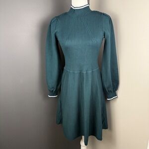 Vince Camuto Ribbed Mock Neck Sweater Dress Long Sleeve Dark Green Size‎ L